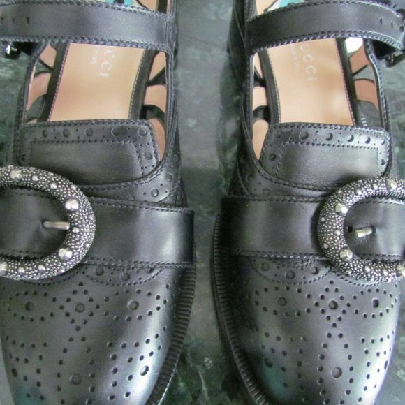 Gucci Iowa Queercore Block-heel Buckle Leather Brogue Shoes EU 37, US 36,5, UK 4 - Picture 4 of 11